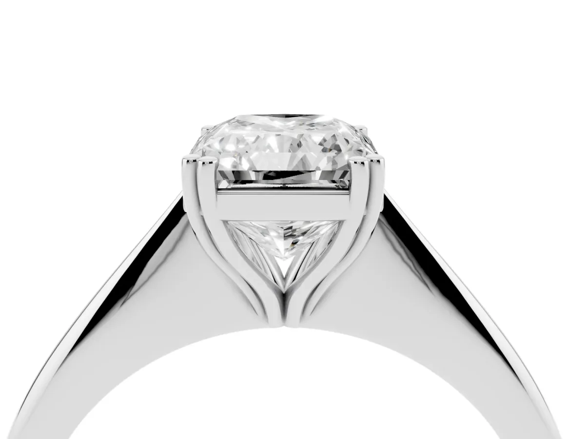 Radiant Cut Solitaire Diamond Ring with Six-Prong Setting and Classic Band Silver