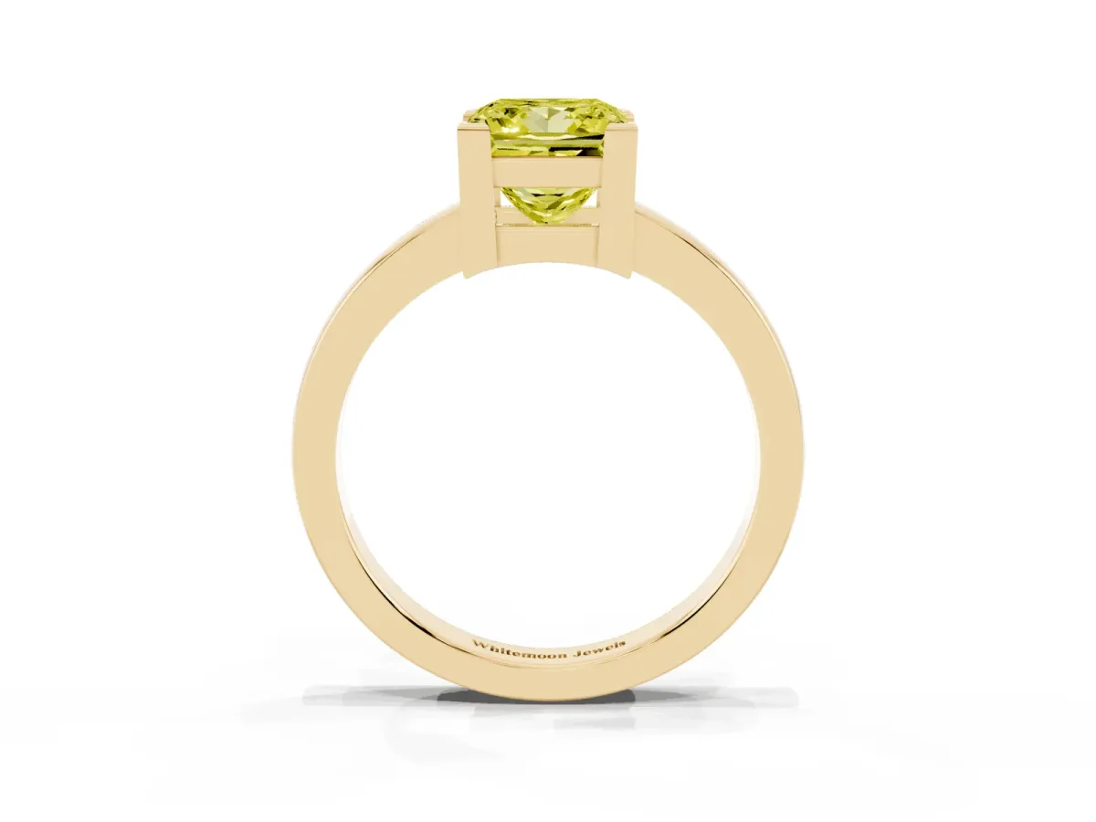 Fancy Yellow Princess Cut Cut Solitaire Ring with Four-Prong Setting and Classic Band Yellow gold