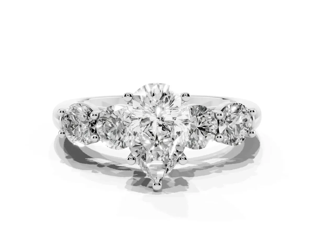 Pear Cut Cut Five-Stone Prong Set Diamond Ring with Classic Band White gold