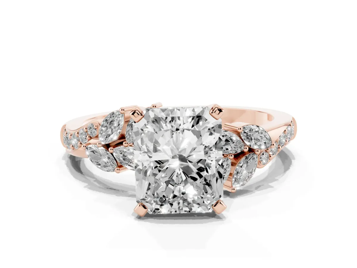 Radiant Cut Solitaire Marquise Twist Band with Six-Prong Setting Rose gold