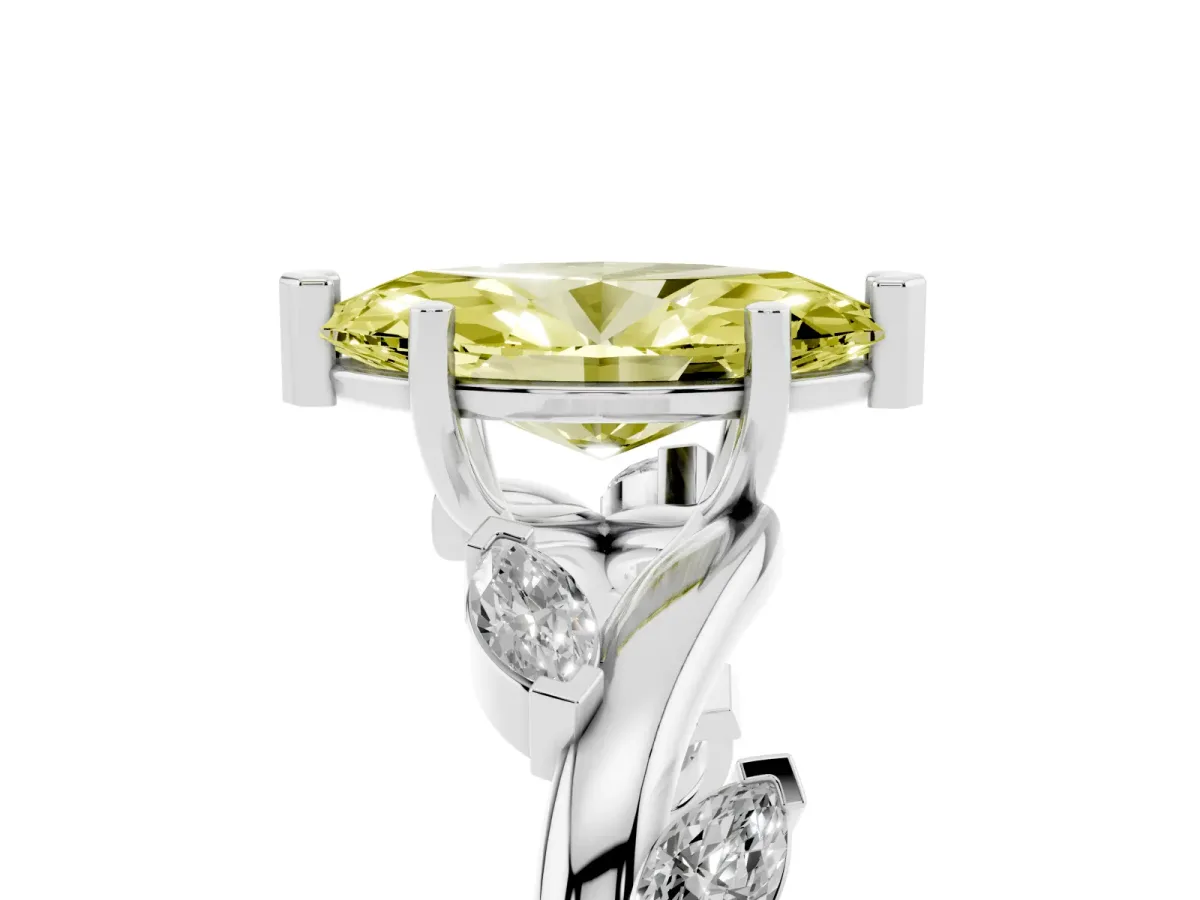 Fancy Yellow Marquise Cut Solitaire Twisted Band Marquise Accent Prong Setting Ring Silver