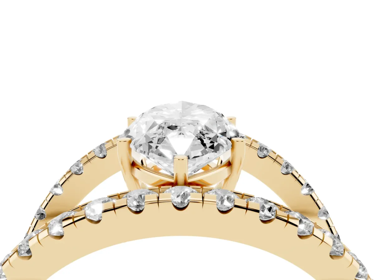 Marquise Cut Solitaire Split Shank Pave Diamond Ring Yellow gold