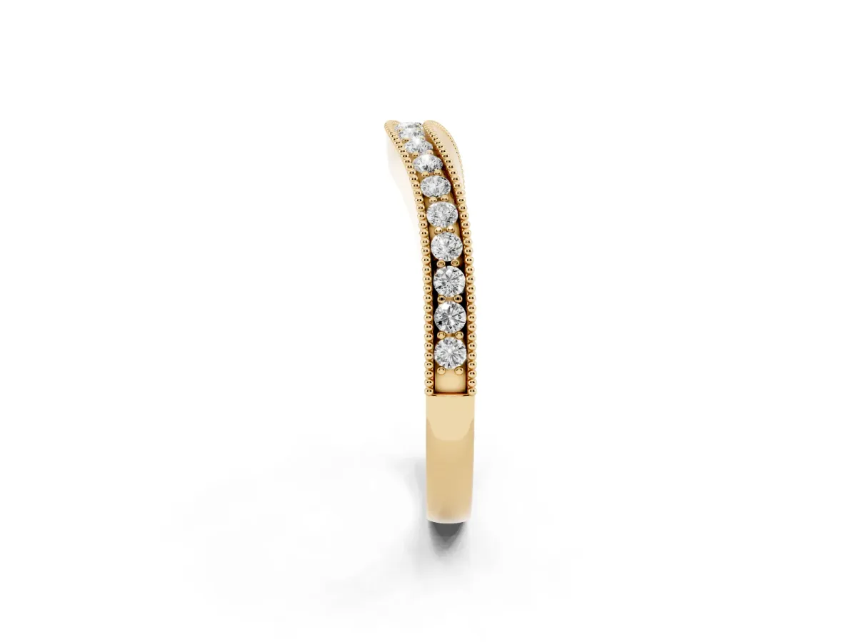 Round Brilliant Milgrain Bezel Set Diamond Wave Band Yellow gold
