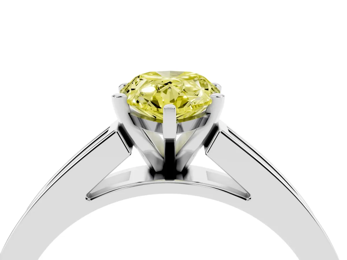 Fancy Yellow Pear Cut Solitaire Diamond Ring with Channel-Set Band and Four-Prong Setting Silver