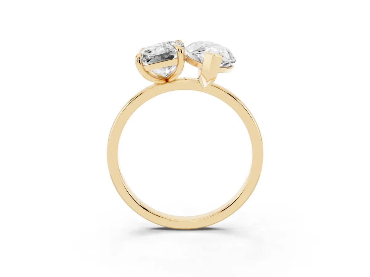 Radiant and Marquise Toi Moi Ring with Prong Setting and Plain Band Yellow gold