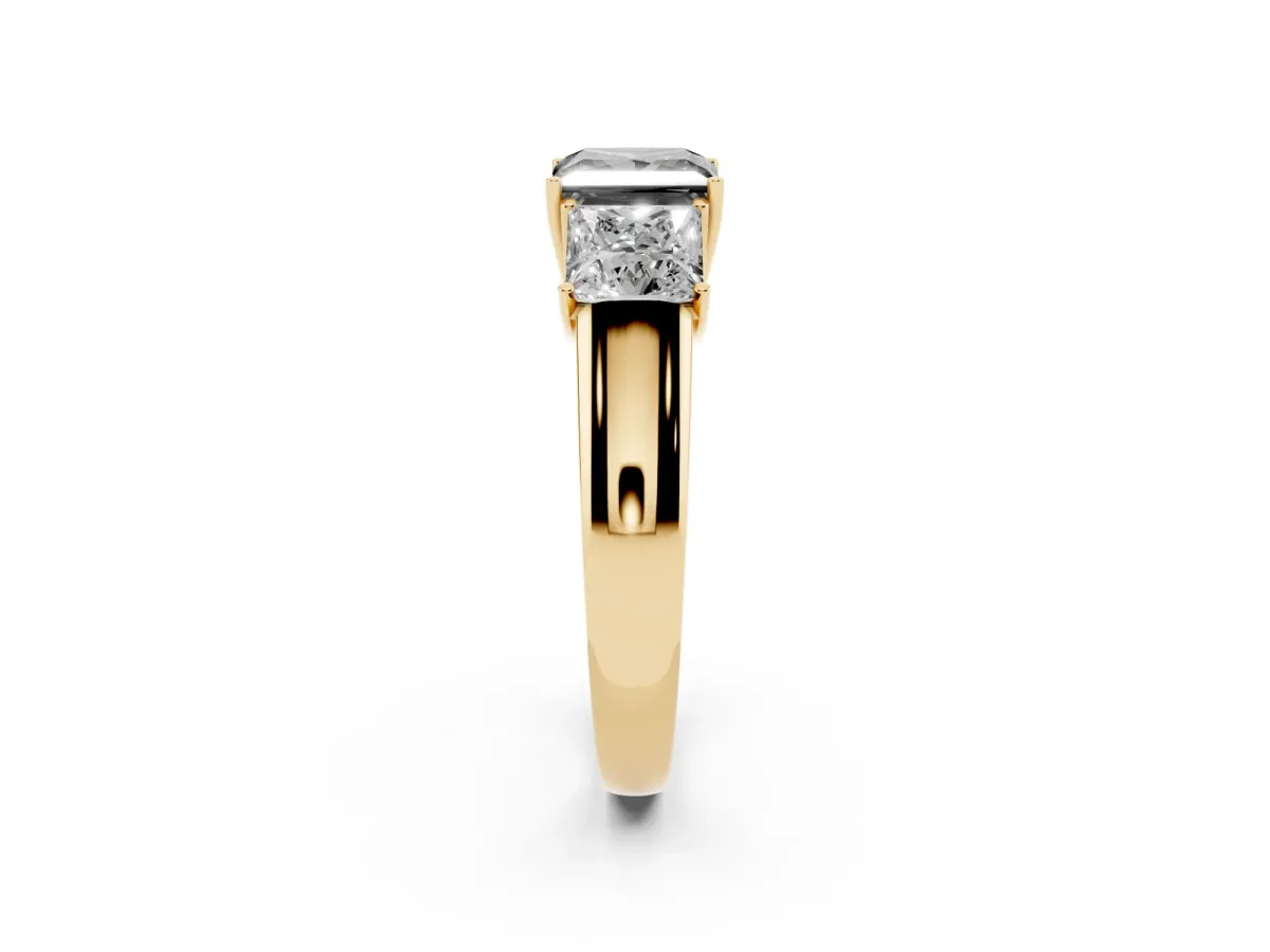 Fancy Black Three-Stone Princess Cut Cut Diamond Ring with Prong Setting and Classic Band Yellow gold