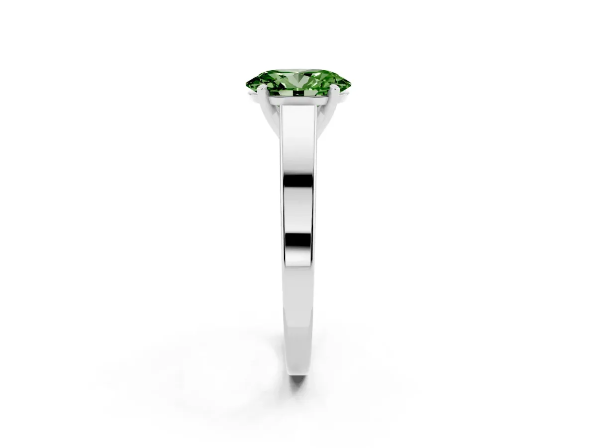 Fancy Green Oval Cut Solitaire Engagement Ring with Four-Prong Setting and Tapered Band Platinum