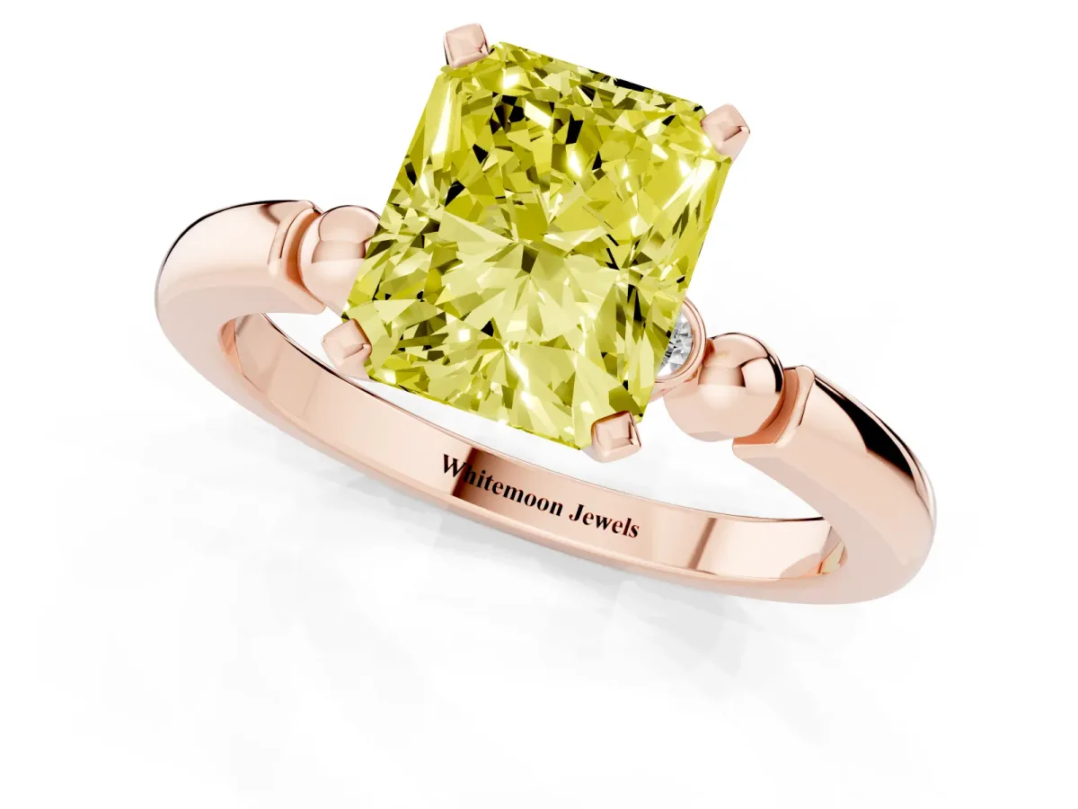 Fancy Yellow Radiant Cut Solitaire Beaded Band with Four-Prong Setting Rose gold