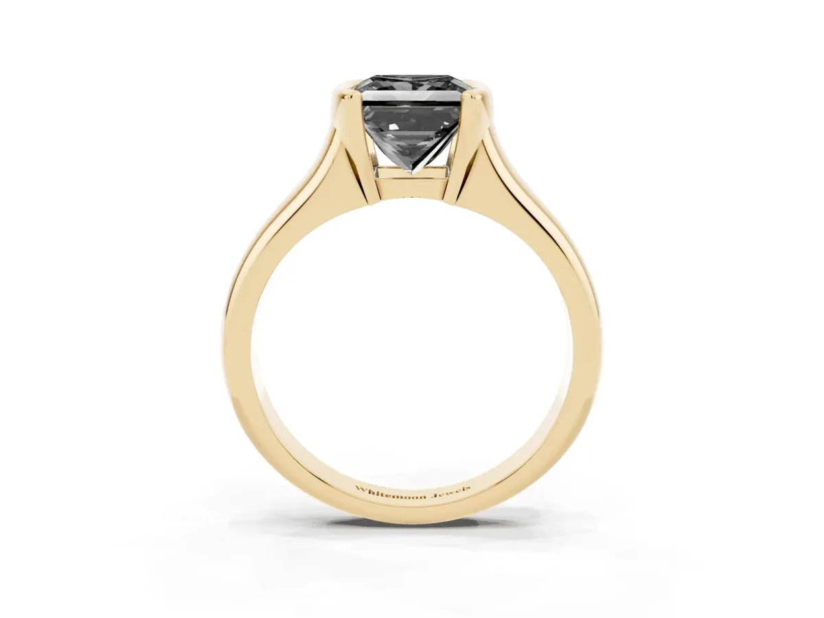 Fancy Black Princess Cut Solitaire Tension Set Diamond Ring with Split Shank Band Yellow gold