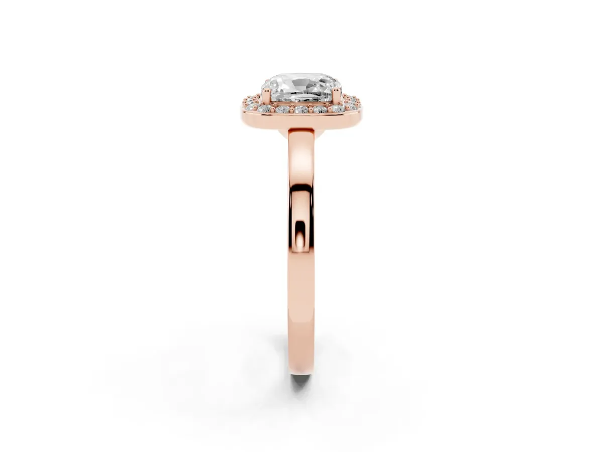 Cushion Cut Halo Diamond Ring with Solitaire Band and Prong Setting Rose gold