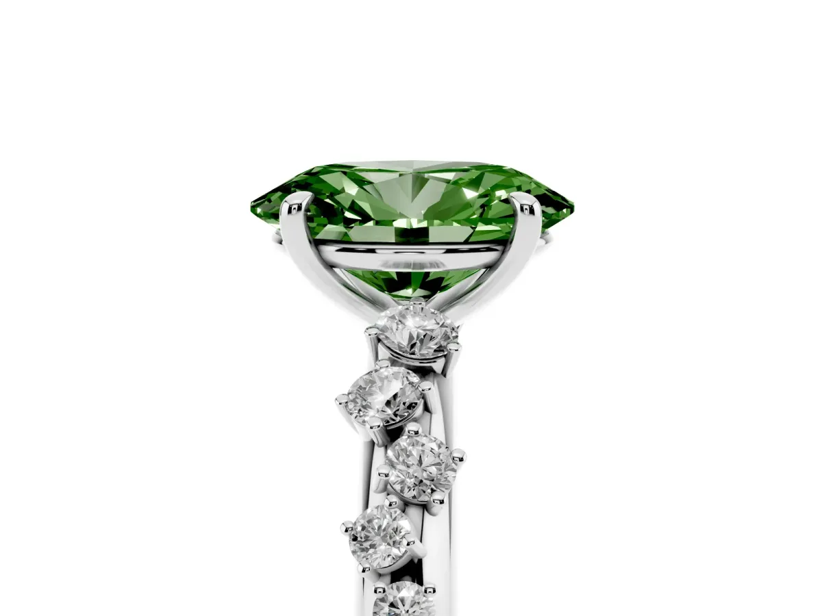 Fancy Green Oval Cut Diamond Cluster Prong-Set Solitaire Ring Platinum