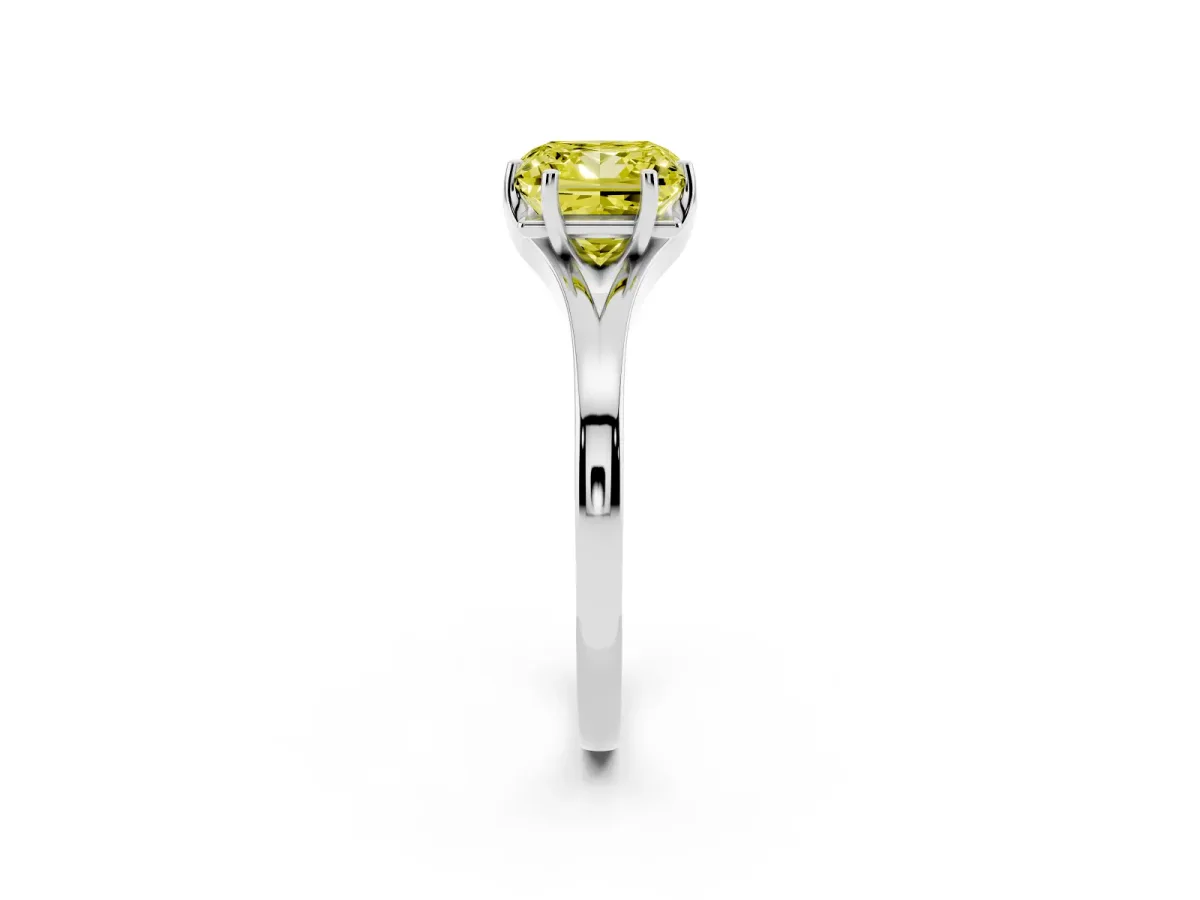 Fancy Yellow Princess Cut Solitaire Diamond Ring with Six-Prong Setting and Tapered Band White gold