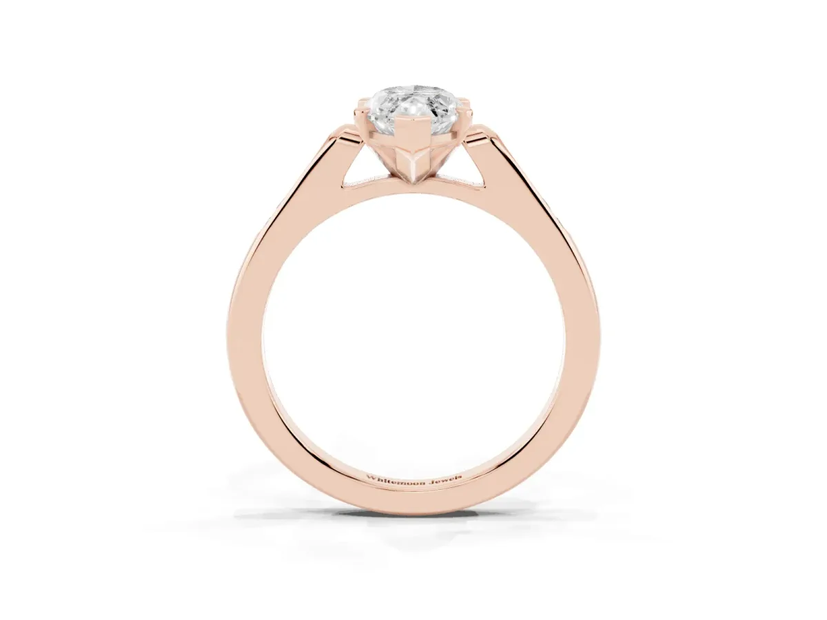Marquise Cut Diamond Solitaire Ring with Channel Set Round Band and Prong Setting Rose gold