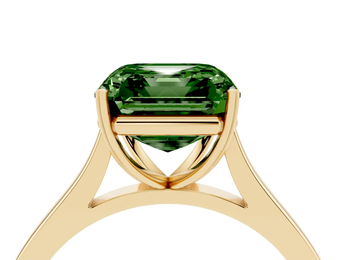 Fancy Green Asscher Cut Solitaire Heart Prong Engagement Ring with Tapered Band Yellow gold
