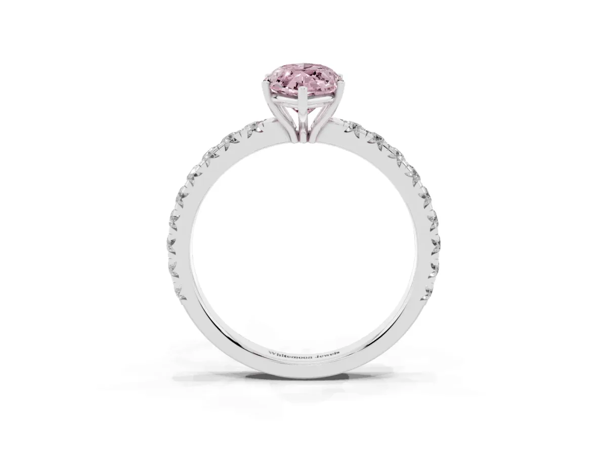 Fancy Pink Marquise Cut Diamond Pavé Solitaire Engagement Ring with Four-Prong Setting Silver