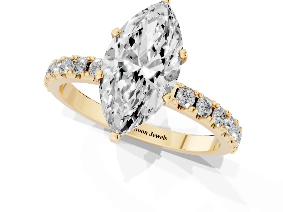 Marquise Cut Diamond Solitaire Pavé Band with Four-Prong Setting Yellow gold