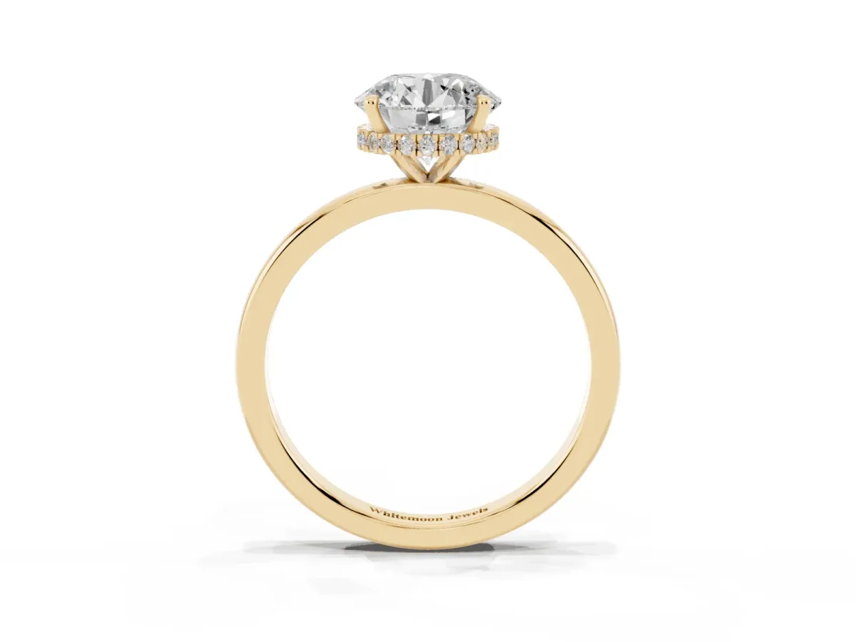 Round Cut Solitaire Engagement Ring with Cathedral Band and Four-Prong Setting Yellow gold
