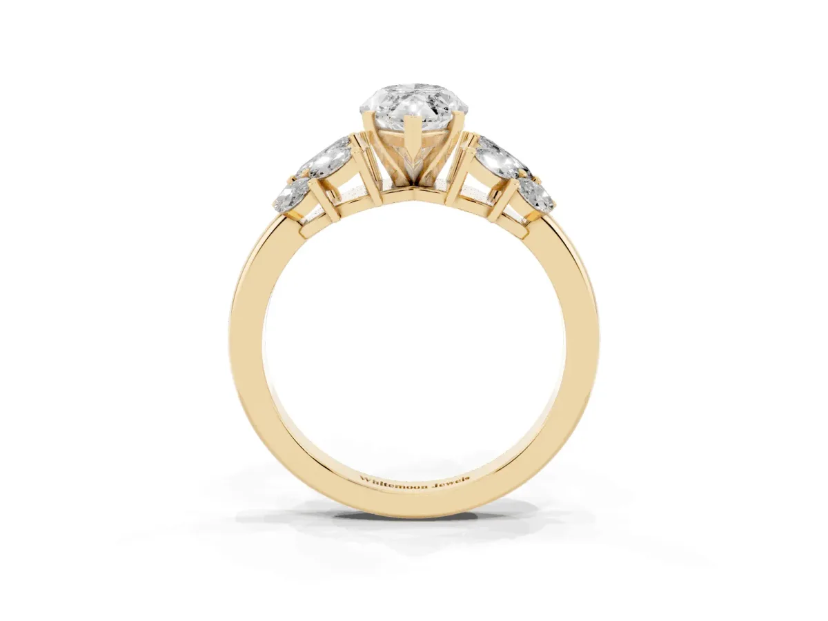 Marquise Cut Diamond Cluster Leaf Design Ring with Prong Setting Yellow gold