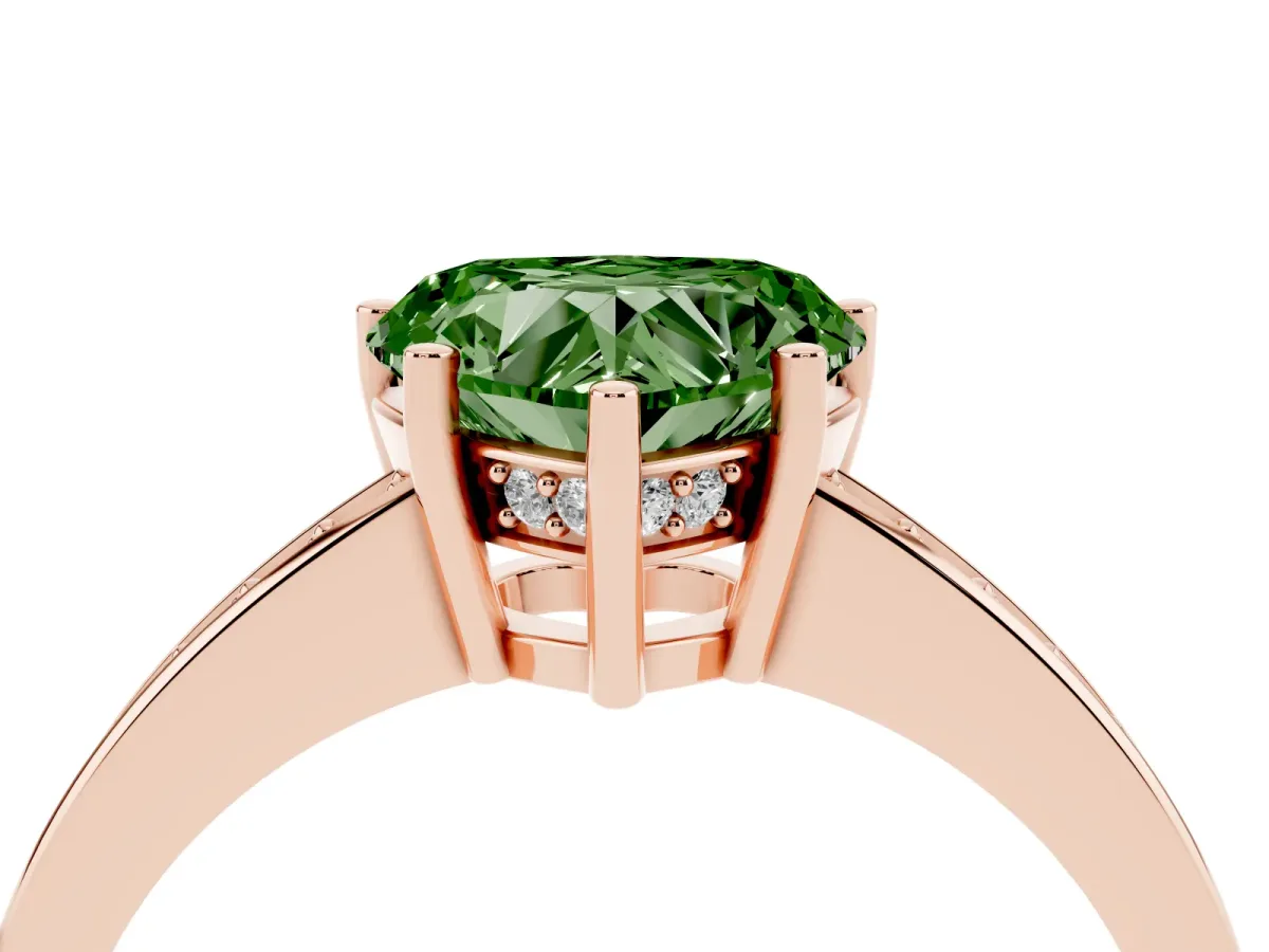 Fancy Green Heart Cut Solitaire Pavé Band Prong Setting Ring Rose gold
