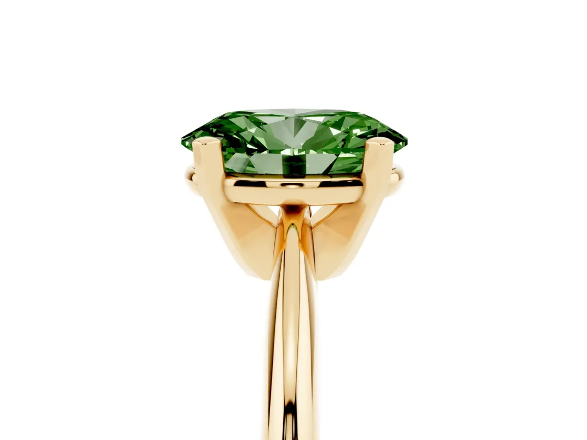 Fancy Green Oval Cut Cut Solitaire Ring with Four-Prong Setting on a Classic Band Yellow gold