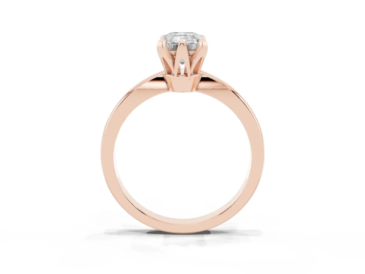 Emerald Cut Solitaire Engagement Ring with Six-Prong Setting and Tapered Band Rose gold