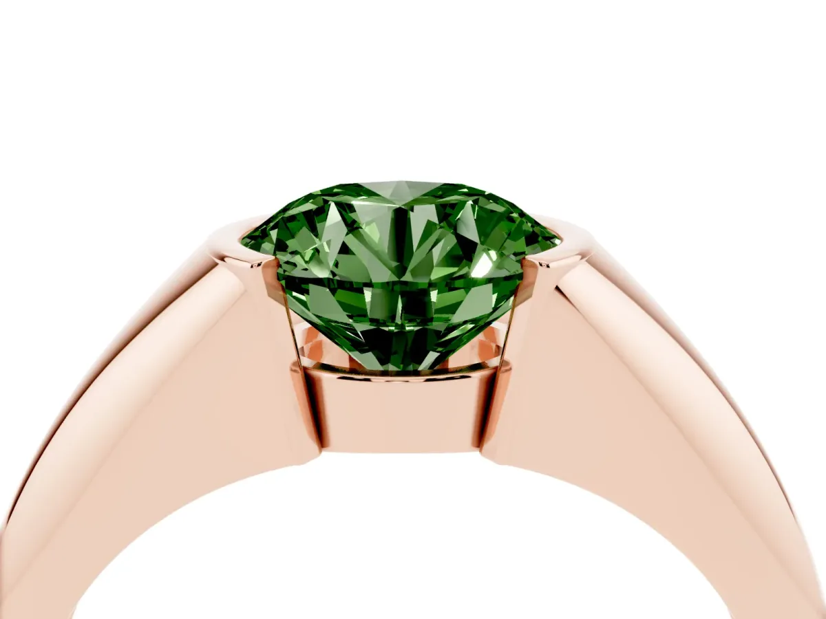 Fancy Green Round Cut Solitaire Tension Set Diamond Ring Rose gold