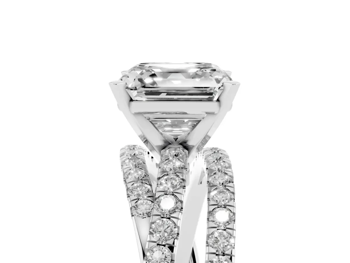 Asscher Cut Solitaire Twist Band with Pavé Setting and Four-Prong Setting Silver