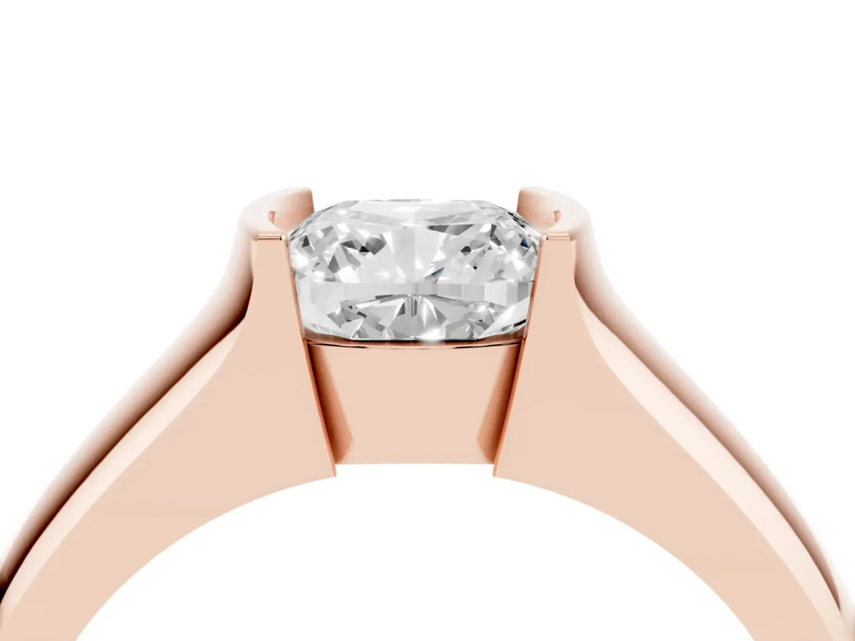 Cushion Cut Solitaire Bezel Set Diamond Ring with Wide Band Rose gold