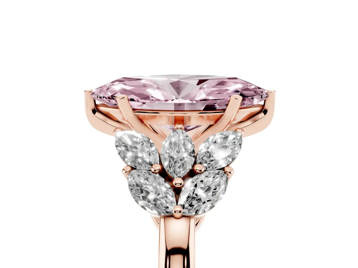 Fancy Pink Marquise Cut Diamond Cluster Leaf Design Ring with Prong Setting Rose gold