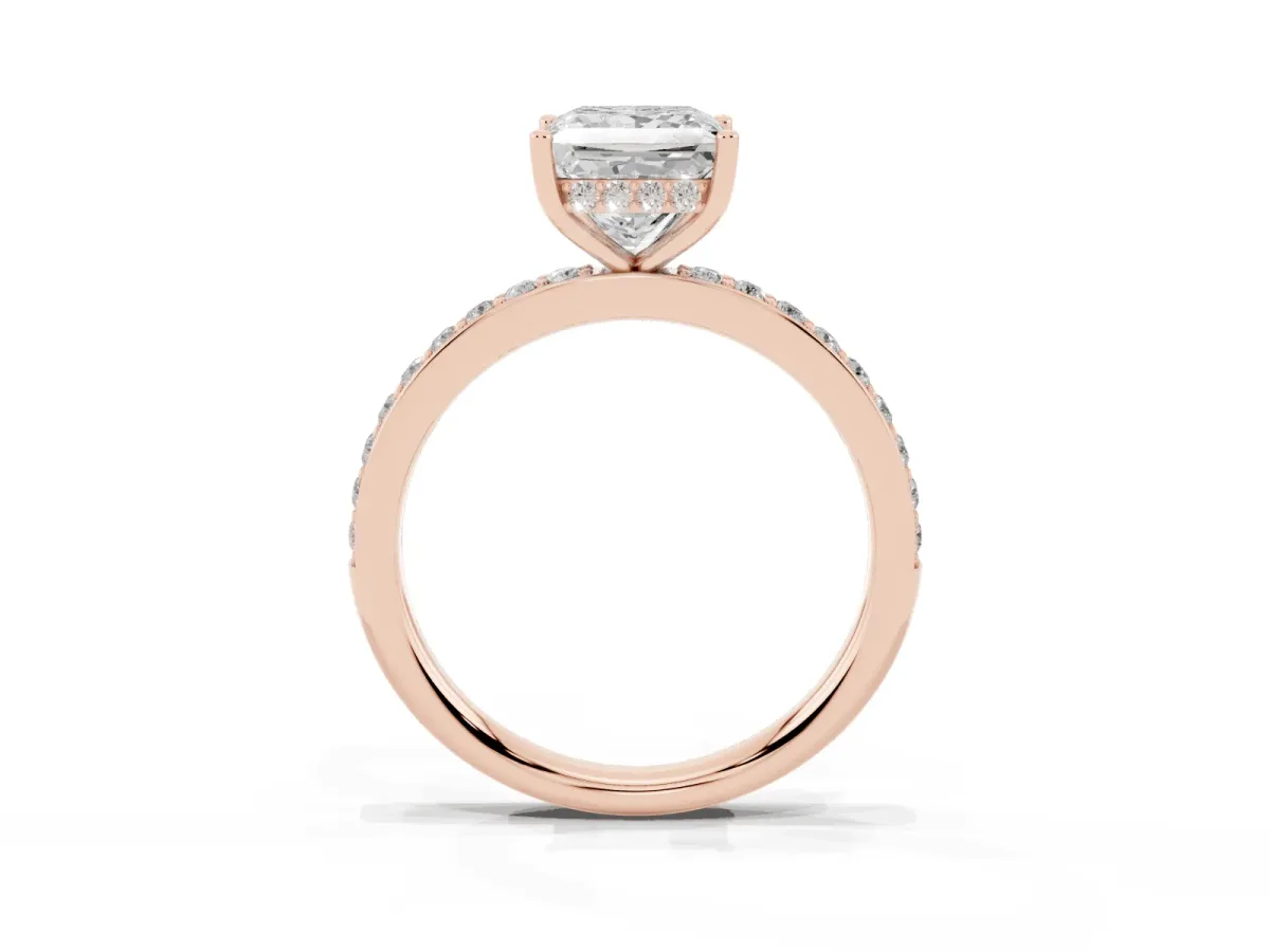 Princess Cut Cut Diamond Pavé Band Ring with Four-Prong Setting Rose gold