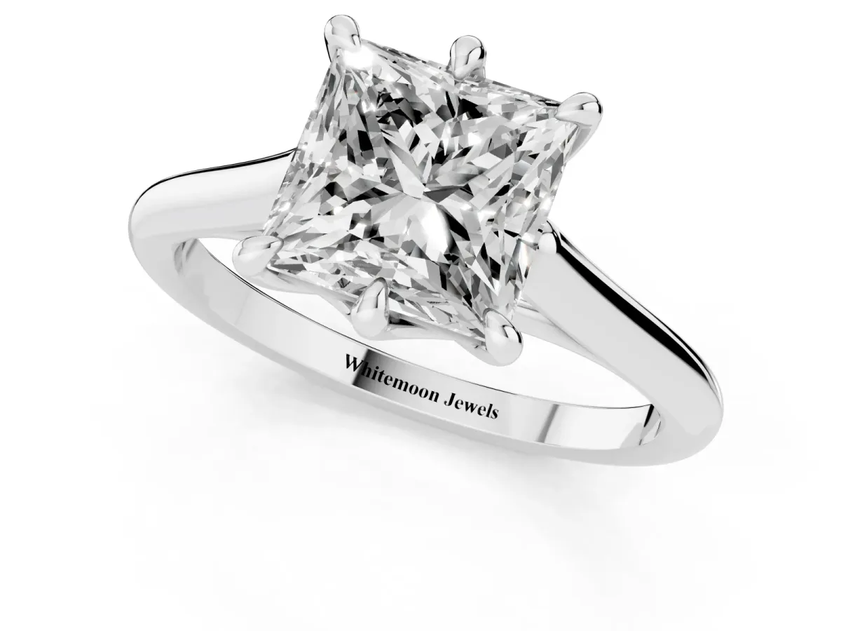 Princess Cut Solitaire Engagement Ring with Six-Prong Setting and Classic Band Silver