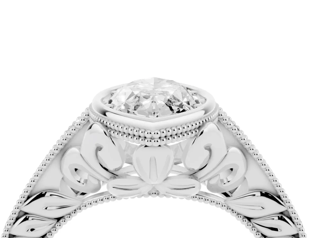 Bezel Set Marquise Cut Diamond Milgrain Pave Engagement Ring Silver