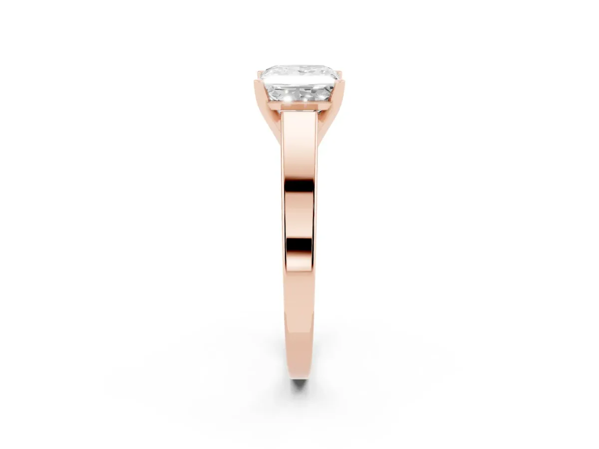 Princess Cut Solitaire Engagement Ring with Four-Prong Setting and Tapered Band Rose gold