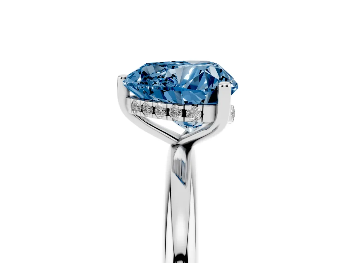 Fancy Blue Heart Cut Cut Solitaire Engagement Ring with Four-Prong Setting and Classic Band White gold