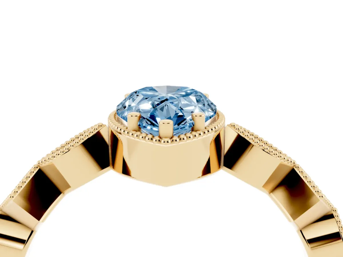 Fancy Blue Pear Cut Milgrain Marquise Diamond Twist Band Ring Yellow gold