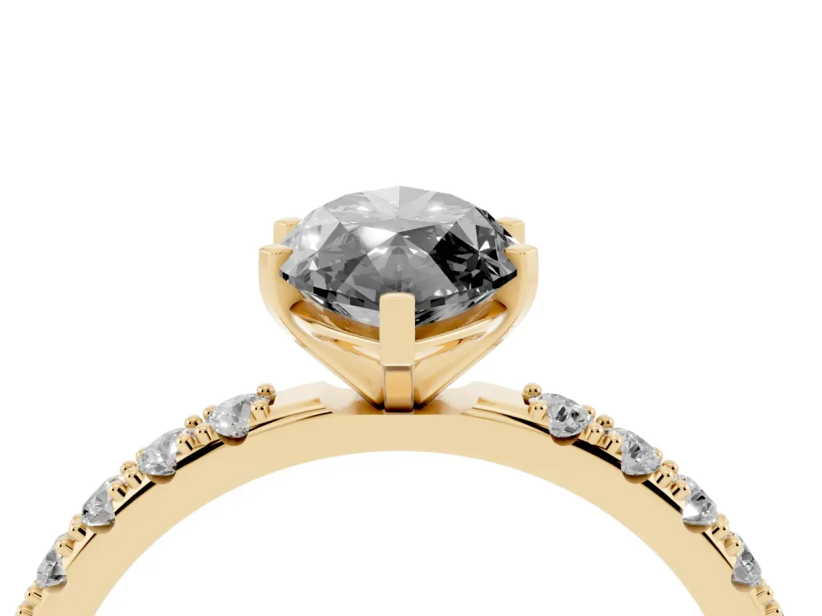 Fancy Black Marquise Cut Diamond Solitaire Pavé Band with Four-Prong Setting Yellow gold