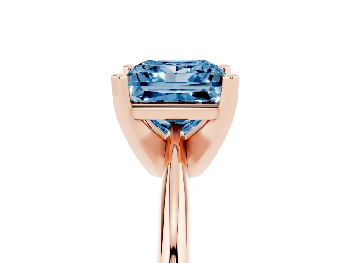 Fancy Blue Princess Cut Cut Solitaire Ring with Four-Prong Setting on a Classic Band Rose gold