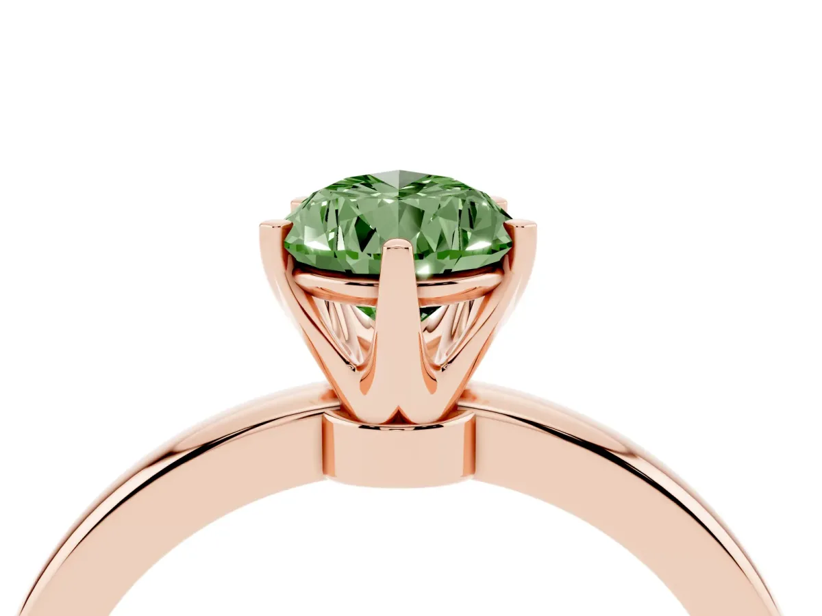 Fancy Green Pear Cut Solitaire Diamond Ring with Six-Prong Setting on a Classic Band Rose gold
