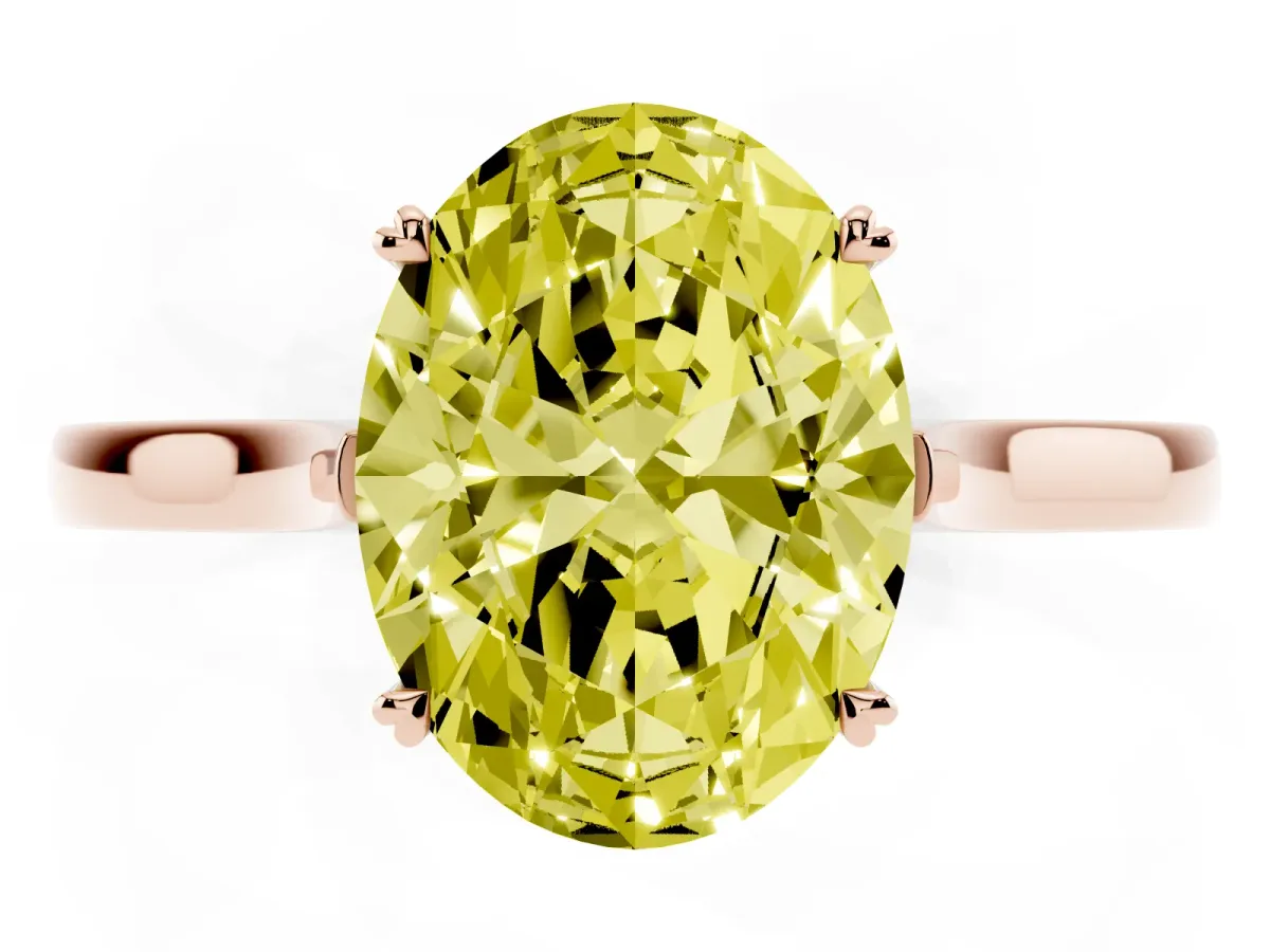 Fancy Yellow Oval Cut Solitaire Heart Prong Engagement Ring with Tapered Band Rose gold