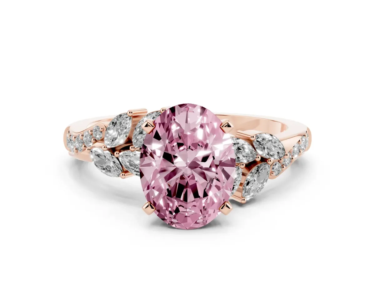 Fancy Pink Oval Cut Solitaire Marquise Twist Band with Six-Prong Setting Rose gold