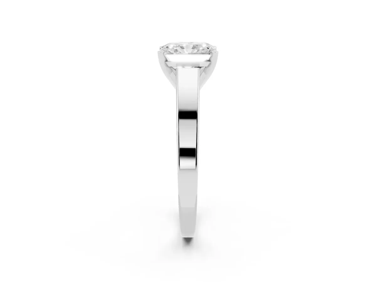 Radiant Cut Solitaire Engagement Ring with Four-Prong Setting and Tapered Band Silver