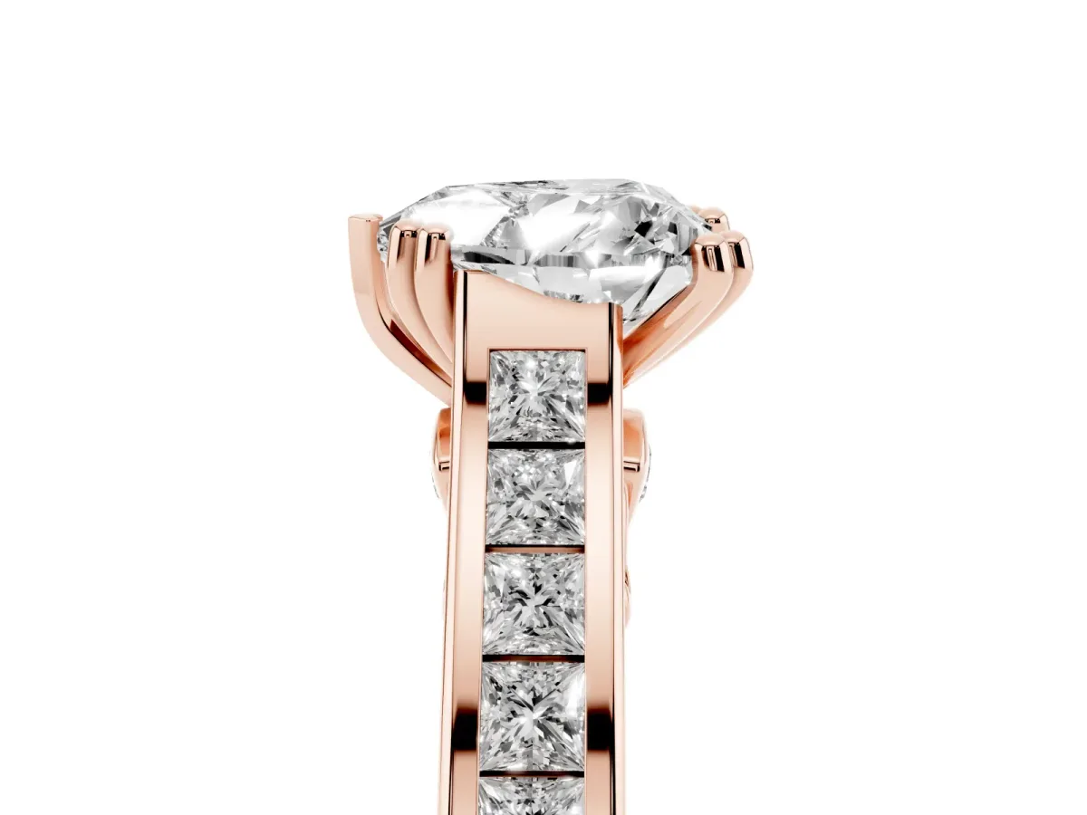 Heart Cut Cut Channel Set Solitaire Engagement Ring with Prong Setting Rose gold
