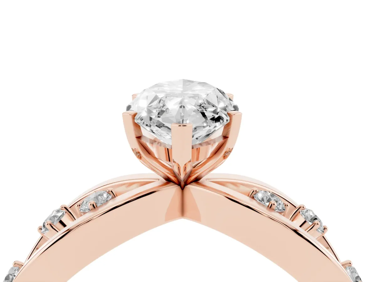 Marquise Cut Cut Solitaire Diamond with Side Stones on Criss-Cross Band and Four-Prong Setting Rose gold