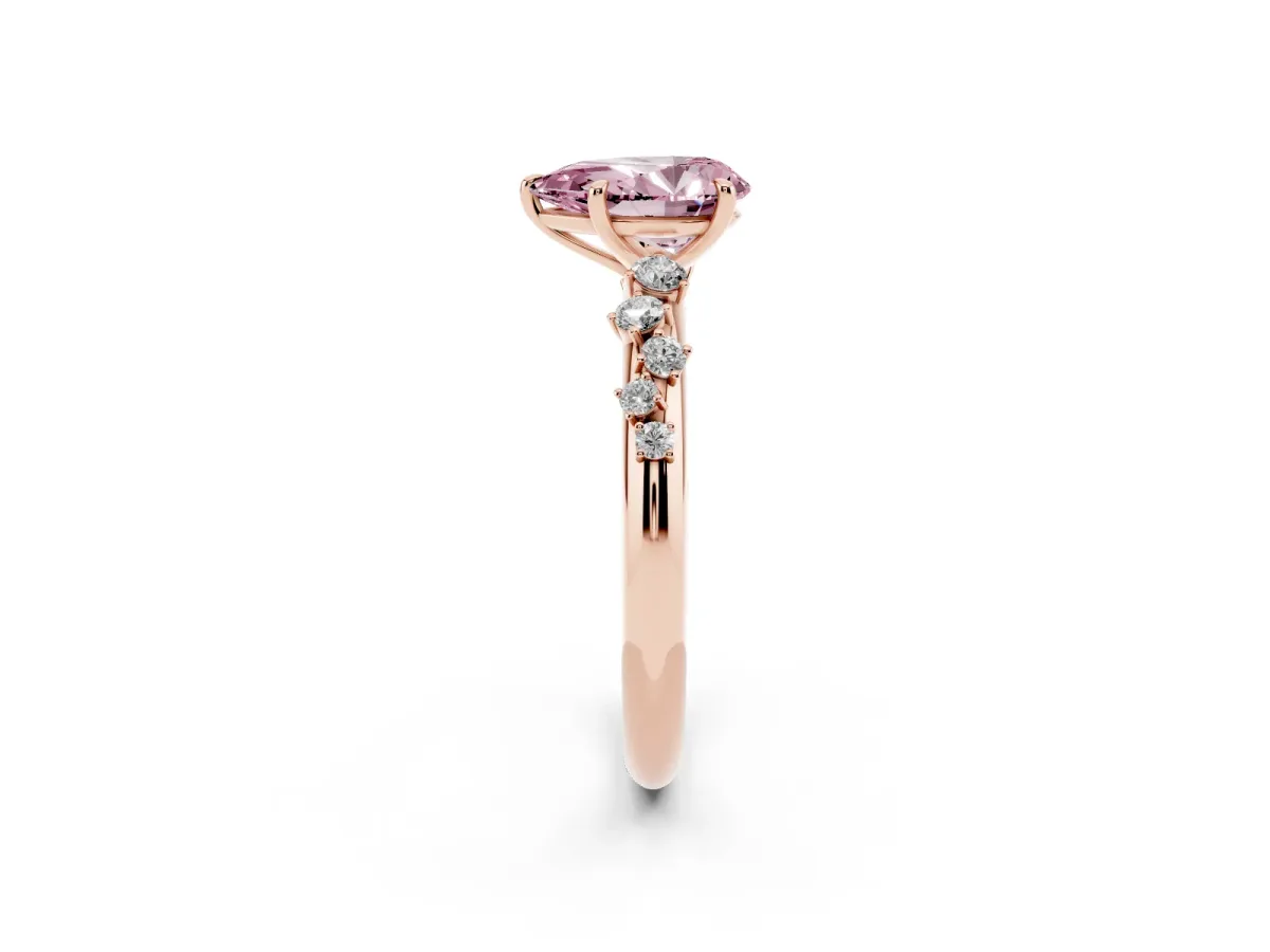 Fancy Pink Pear Cut Diamond Cluster Prong-Set Solitaire Ring Rose gold