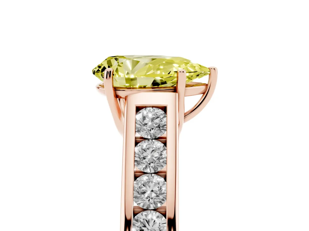 Fancy Yellow Pear Cut Solitaire Channel-Set Diamond Engagement Ring with Four-Prong Setting Rose gold