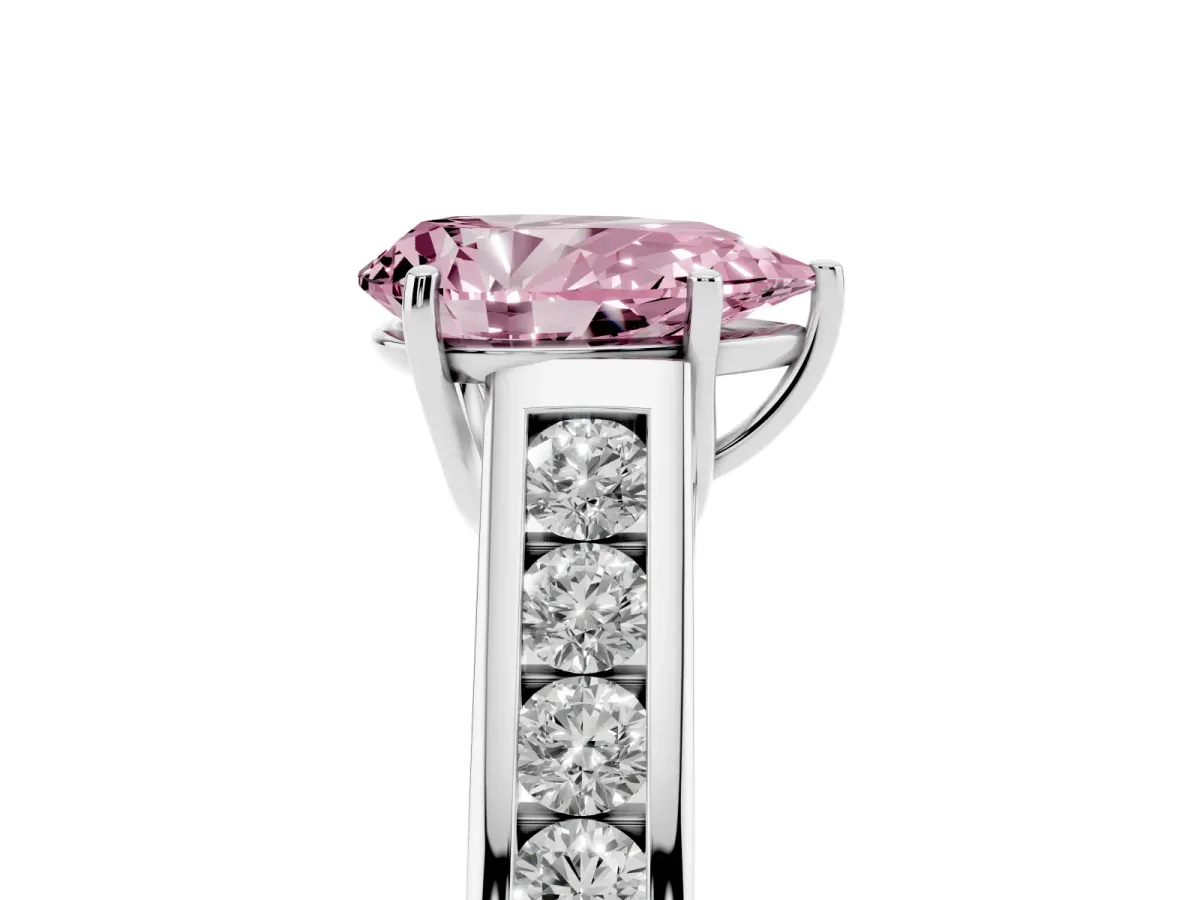 Fancy Pink Pear Cut Solitaire Channel-Set Diamond Engagement Ring with Four-Prong Setting Silver