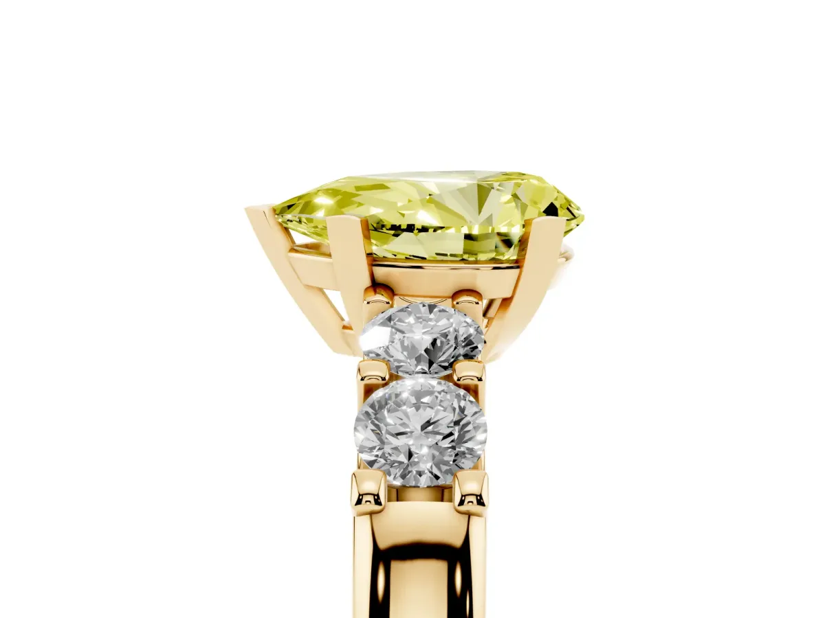 Fancy Yellow Pear Cut Brilliant Cut Diamond Five-Stone Prong Set Engagement Ring with Channel Band Yellow gold