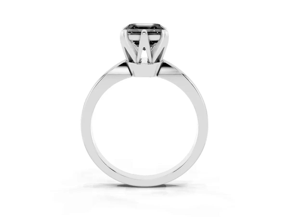 Fancy Black Asscher Cut Solitaire Engagement Ring with Six-Prong Setting and Tapered Band White gold