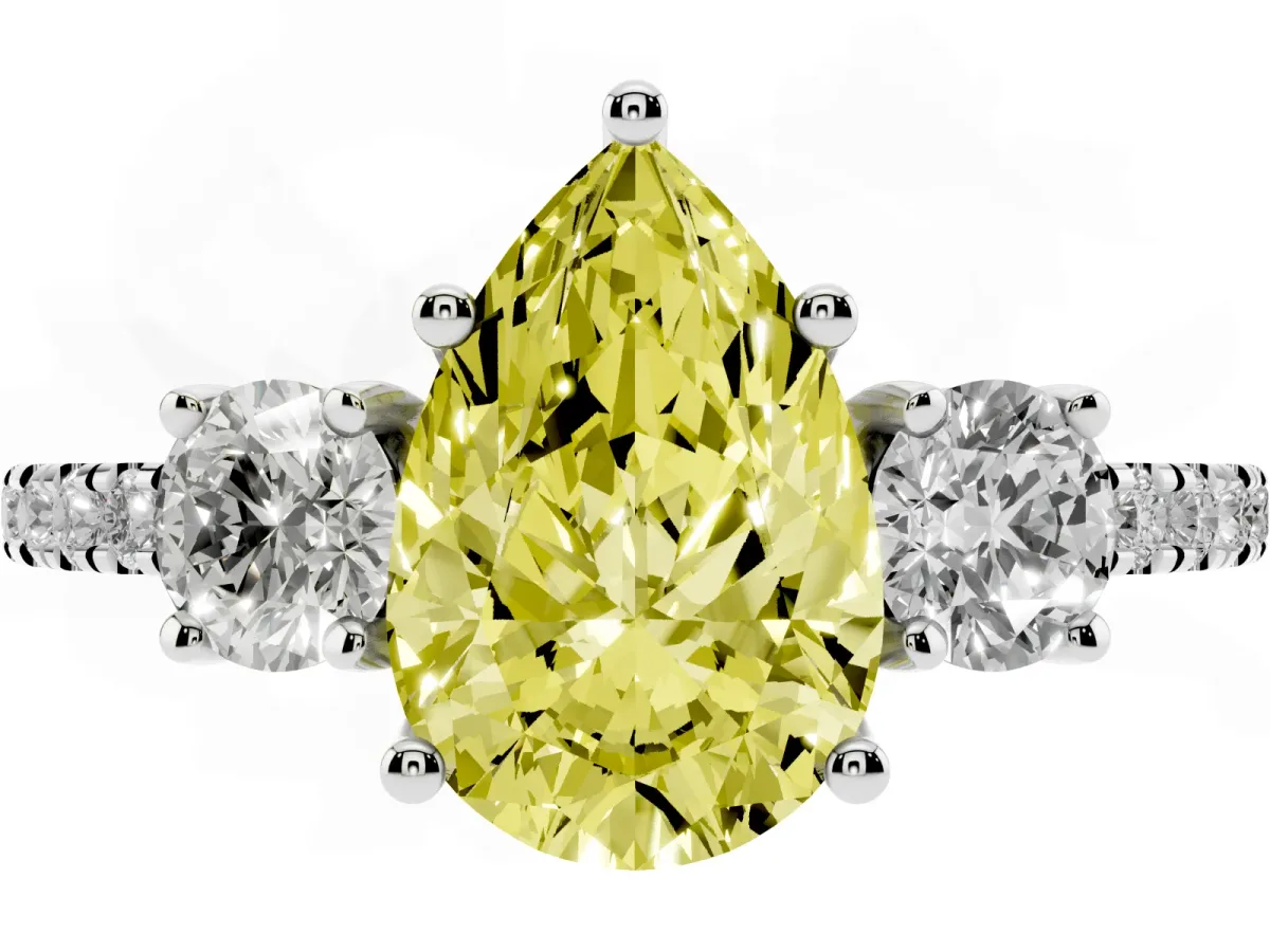 Fancy Yellow Three-Stone Pear Cut Cut Diamond Pavé Band with Prong Setting Silver