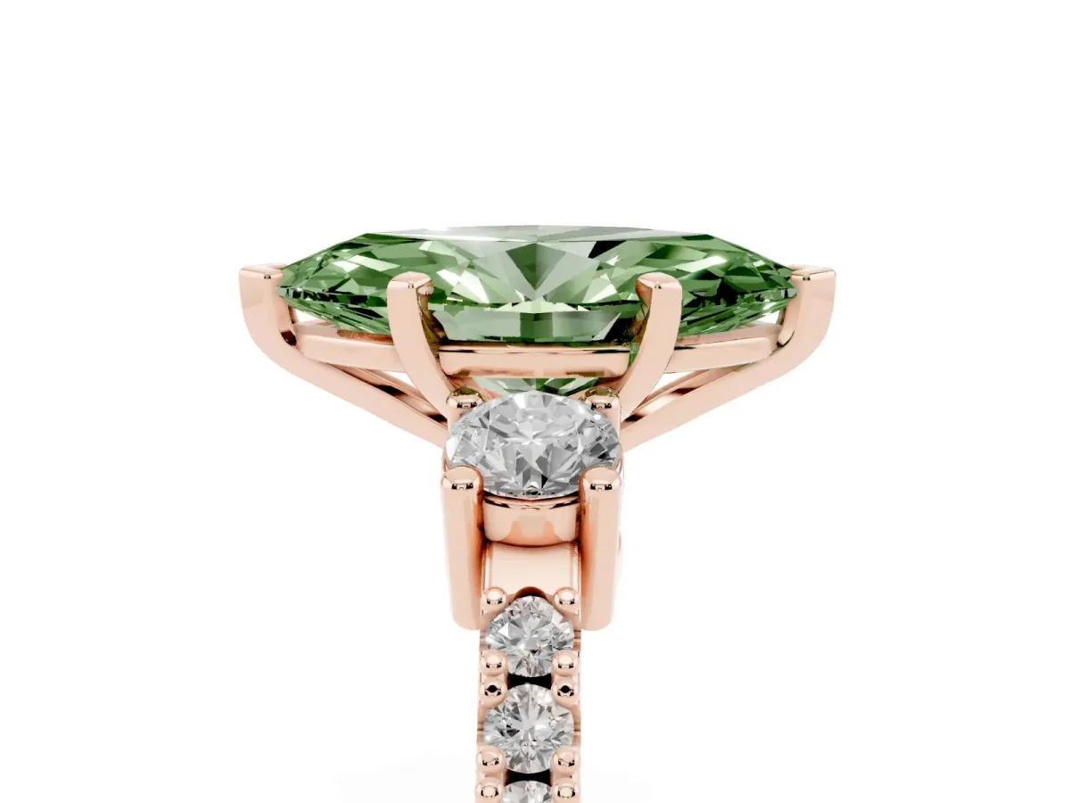 Fancy Green Marquise Cut Three-Stone Diamond Pavé Band with Prong Setting Rose gold